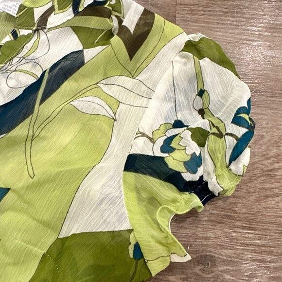 Worthington Women's Size 8 Y2K Babydoll Top‎ Blouse Green Floral 70s Print Sheer - Picture 5 of 8